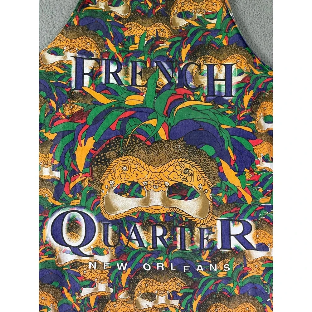 Vintage French Quarter New Orleans Mardi Gras Mask Apron Kitchen Decor 1990s‎